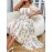 [Floral Print Dress] Plus Size Elegant Floral Print Midi Dress with Puff Sleeves and Ruched Waist - White with Pink and Purple Flowers, Perfect for Casual Outings