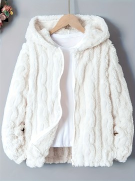 Plus Size - Women'S Cozy Fleece-Lined Hooded Jacket - Thick Warm Winter Coat with Pockets, Soft Plush Lining, Elegant Casual Outerwear for Fall & Winter